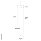Technical dimension diagram of LuxR Modux 1 light fixture, showing measurements in millimeters and inches for height, width, and diameter.