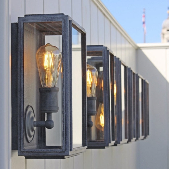 London Box Wall Light Weathered Zinc Wide