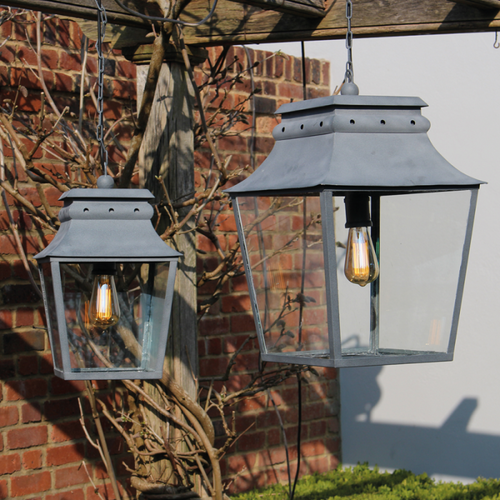 Bath Hanging Lantern Weathered Zinc Large