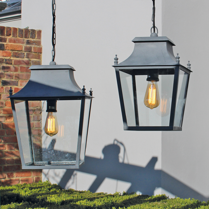 Blenheim Hanging Lantern Weathered Zinc Large