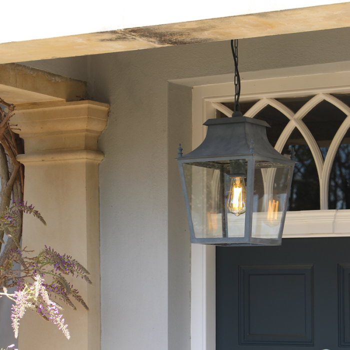 Blenheim Hanging Lantern Weathered Zinc Small