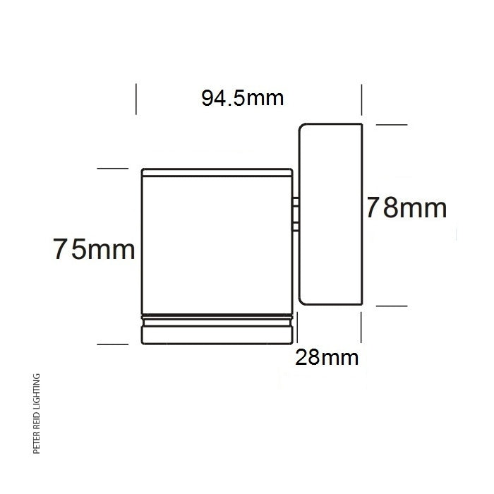 Hunza Down Light technical drawing showing dimensions labeled